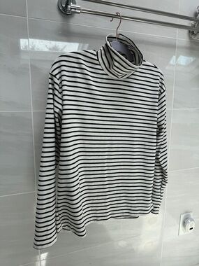 Striped Black & White Turtleneck Top